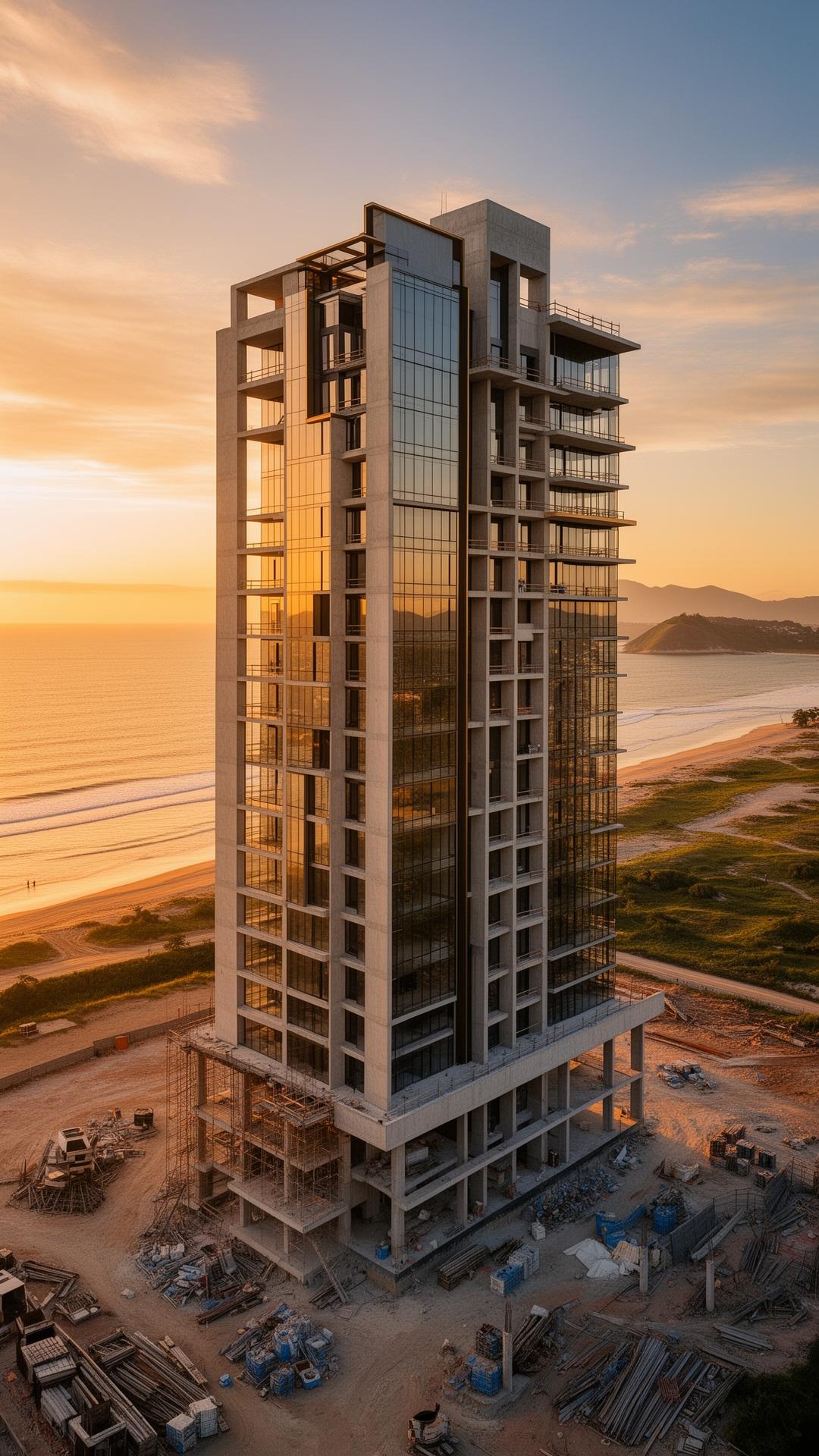 Plantão Solanas em fase final de obra ao entardecer